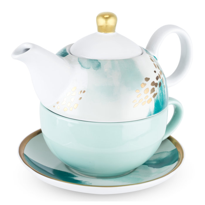 Pinky Up Addison Mint Abstract Cat 3 Piece Ceramic Tea Set & Reviews